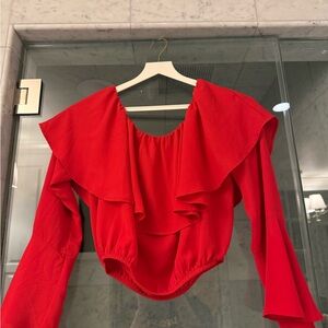 Show Me Your Mumu Red Ruffle Cropped Top | Size M